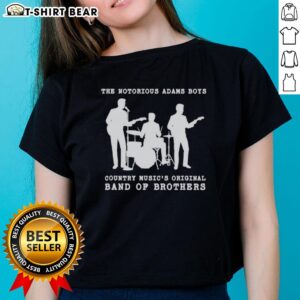 Silhouette of The Notorious Adams Boys, original country music band of brothers, on a ladies tee design.