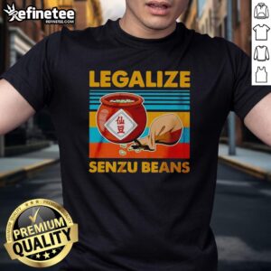 Premium Legalize Senzu Beans Dragon Ball T-Shirt featuring vibrant graphics and a comfortable fit for fans of the series.