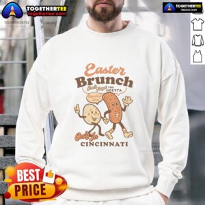 Alt Text: Official Easter Brunch Goetta Egg Cartoon Sweatshirt featuring a fun egg design for festive spring celebrations.