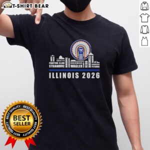 Original Illinois Fighting Illini NCAA Basketball 2026 Name Player Skyline T-Shirt featuring vibrant team colors and design.
