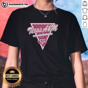 Alt Text: Hot Texas A&M Aggies football ladies tee featuring a palm tree pattern inside a triangle logo design.