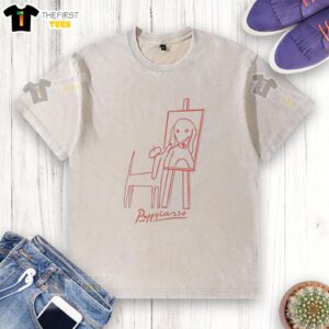 Pretty Puppycasso washed t-shirt featuring vibrant dog art, perfect for pet lovers and art enthusiasts.