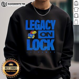Alt Text: Original Kansas Jayhawks NCAA 2026 Legacy On Lock Mascot Sweatshirt in vibrant blue with iconic team logo.
