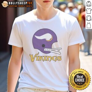 Alt Text: Official Minnesota Vikings football logo displayed on a big helmet t-shirt, perfect for fans and game day wear.