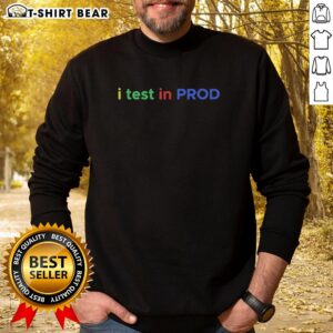 Cozy Top-I-Test-In-Prod coding sweatshirt featuring a modern design, perfect for programmers and tech enthusiasts.