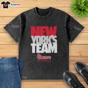 Men's St. John's Red Storm NCAA basketball washed t-shirt featuring stacked team text design, perfect for fans.