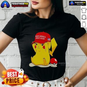 Awesome Maga Pikachu Ladies Tee featuring a vibrant Pikachu graphic on a stylish women's shirt, perfect for fans.
