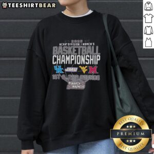 2026 NCAA Division I Women's Basketball Championship sweatshirt featuring Kentucky, JMU, West Virginia, and Miami Redhawks logos.