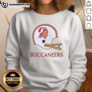 Alt Text: Top Tampa Bay Buccaneers football logo on a large helmet sweatshirt, perfect for fans and game day apparel.