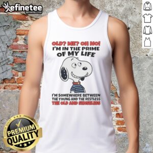 Original Snoopy tank top design featuring the phrase about being in the prime of life, perfect for fans of Peanuts.