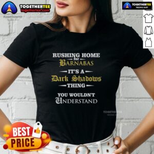 Top Rushing Home for Barnabas: Dark Shadows themed ladies tee featuring vintage design and iconic characters.