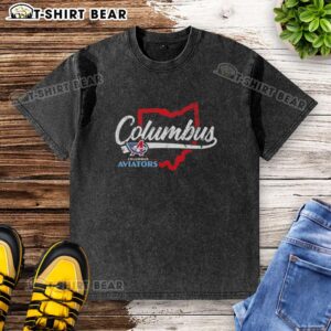 Original Columbus Aviators State Map Washed T-Shirt featuring a vintage design, perfect for fans of Columbus and aviation.