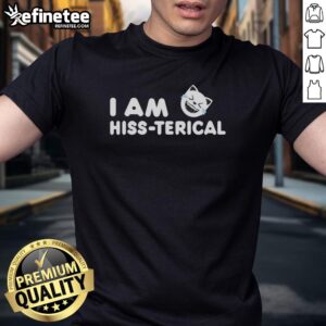 Funny 'Nice Cat I Am Hiss-Terical' T-shirt featuring a playful cat graphic, perfect for cat lovers and humor enthusiasts.