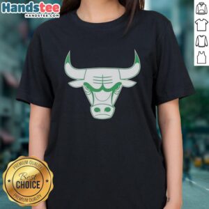 Awesome Chicago Bulls white logo on St. Patrick's Day ladies tee, perfect for sports fans celebrating the holiday.