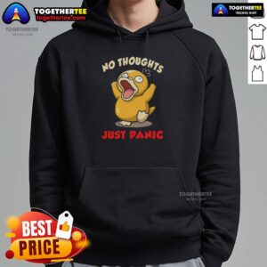 Official No Thoughts Just Panic Hoodie in black with bold white text, perfect for casual wear and expressing humor.