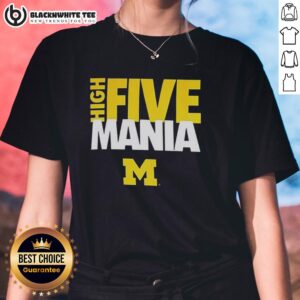 Michigan Wolverines Ladies Tee featuring a fun 'Nice High Five Mania' design, perfect for game day or casual wear.