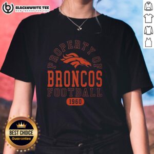 Top Denver Broncos football property 1960 ladies tee featuring classic team colors and logo on a stylish shirt.