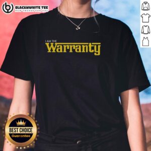 Funny I Am The Warranty Letter logo on a ladies tee, showcasing humor and style in women's fashion.