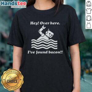 Funny ladies' tee featuring a bacon robot swimming design, perfect for bacon lovers and quirky fashion enthusiasts.