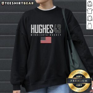 Top Quinn Hughes 43 Minnesota Wild USA Flag Elite Sweatshirt featuring vibrant colors and stylish design for fans.