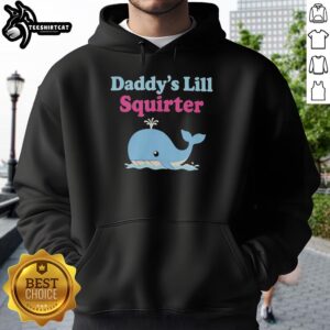 Cute baby wearing a blue whale Daddy's Lil Squirter hoodie, showcasing fun and playful design for infants.