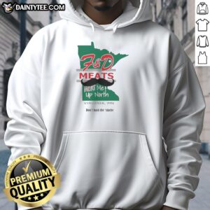 Cozy Nice FD Meats hoodie featuring logo, perfect for meat lovers in North Virginia, MN.