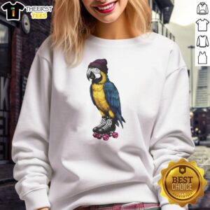 Premium roller skating parrot graphic sweatshirt featuring a colorful parrot on a stylish casual top.