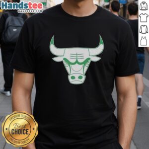 Awesome Chicago Bulls white logo T-shirt for St. Patrick's Day featuring bold graphics and festive design.