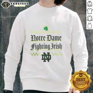 Alt Text: Stylish Notre Dame Fighting Irish St. Patrick's Day sweatshirt featuring vibrant green design and shamrock accents.