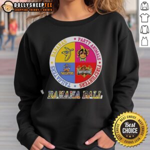 Hot Bananas Ball sweatshirt featuring a fun logo with party animals and firefighters, perfect for tailgaters.