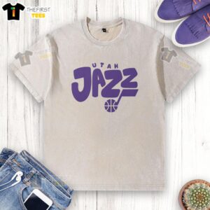 Nice Utah Jazz Bubble Washed T-Shirt featuring vibrant team colors and a stylish design, perfect for fans and collectors.