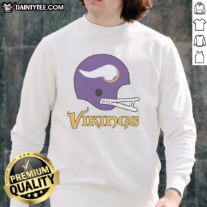 Alt Text: Awesome Minnesota Vikings football logo on a big helmet sweatshirt, perfect for fans of the team.