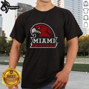 Alt Text: Premium Miami Redhawks Basketball Ohio Logo T-Shirt featuring vibrant team colors and logo for sports enthusiasts.
