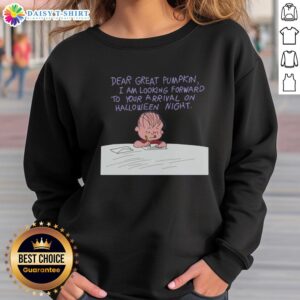 Cozy 'Dear Great Pumpkin' sweatshirt featuring Charlie Brown and The Great Pumpkin design, perfect for Halloween fans.