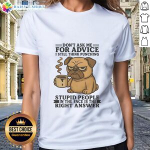 Alt Text: Funny ladies tee featuring a pug and the quote about punching stupid people in the face, perfect for dog lovers.