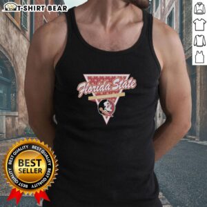 Alt Text: Florida State Seminoles basketball tank top featuring a palm tree pattern inside a triangle logo design.