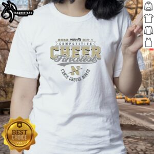 Official LCN Crusaders 2026 MHSAA Cheer Division 1 Finalist Ladies Tee showcasing team pride and spirit wear.