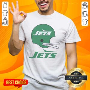 Awesome New York Jets football logo displayed on a big helmet t-shirt, perfect for fans and game day attire.