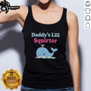 Alt Text: Cute blue whale graphic on a daddy's lil squirter tank top for babies, perfect for summer outfits and playful moments.