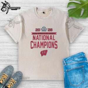 Alt Text: Official Wisconsin Badgers NCAA Frozen Four Women's Ice Hockey National Champions 2026 washed t-shirt in red.