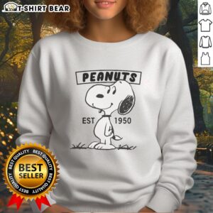 Pretty Peanuts Snoopy Smile sweatshirt est. 1950 featuring a colorful Snoopy graphic, perfect for fans of the Peanuts gang.