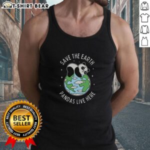 Alt Text: Original Save The Earth Pandas Live Here Tank Top featuring a panda graphic, promoting wildlife conservation.