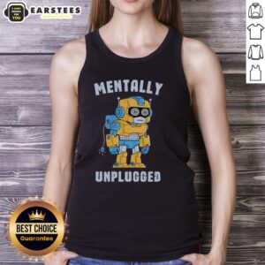 Good Robot Mentally Unplugged Retro Tank Top featuring a vibrant graphic design, perfect for casual summer wear.