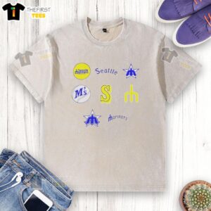 Alt Text: Pretty Seattle Mariners Quartz History Lock Foundation Washed T-Shirt showcases vibrant team colors and vintage design.