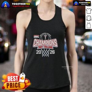 Alt Text: Nice Troy Trojans 2026 Sun Belt Men's Basketball Tournament Champions tank top featuring team logo and vibrant design.