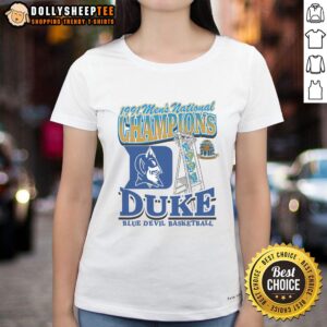 Awesome Duke Blue Devils Past Champs Tourney Win 47 Foundation Ladies Tee featuring team logo and stylish design.