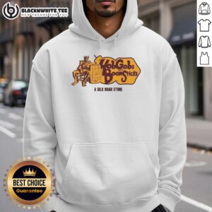 Alt Text: Cozy hoodie featuring 'Hot Hobgobs and Boom Sticks' design from Silk Road Store, perfect for casual wear.