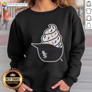 Alt Text: Cozy white sweatshirt featuring a stylish Chicago White Sox ice cream graphic, perfect for fans and casual wear.