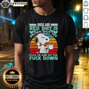 Vintage Snoopy T-shirt with 'Roses are red, shit is brown' graphic, perfect for humor and casual wear enthusiasts.