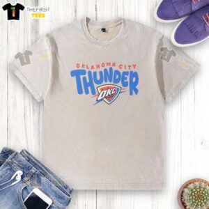 Pretty Oklahoma City Thunder bubble washed t-shirt featuring vibrant team colors and a stylish design for fans.